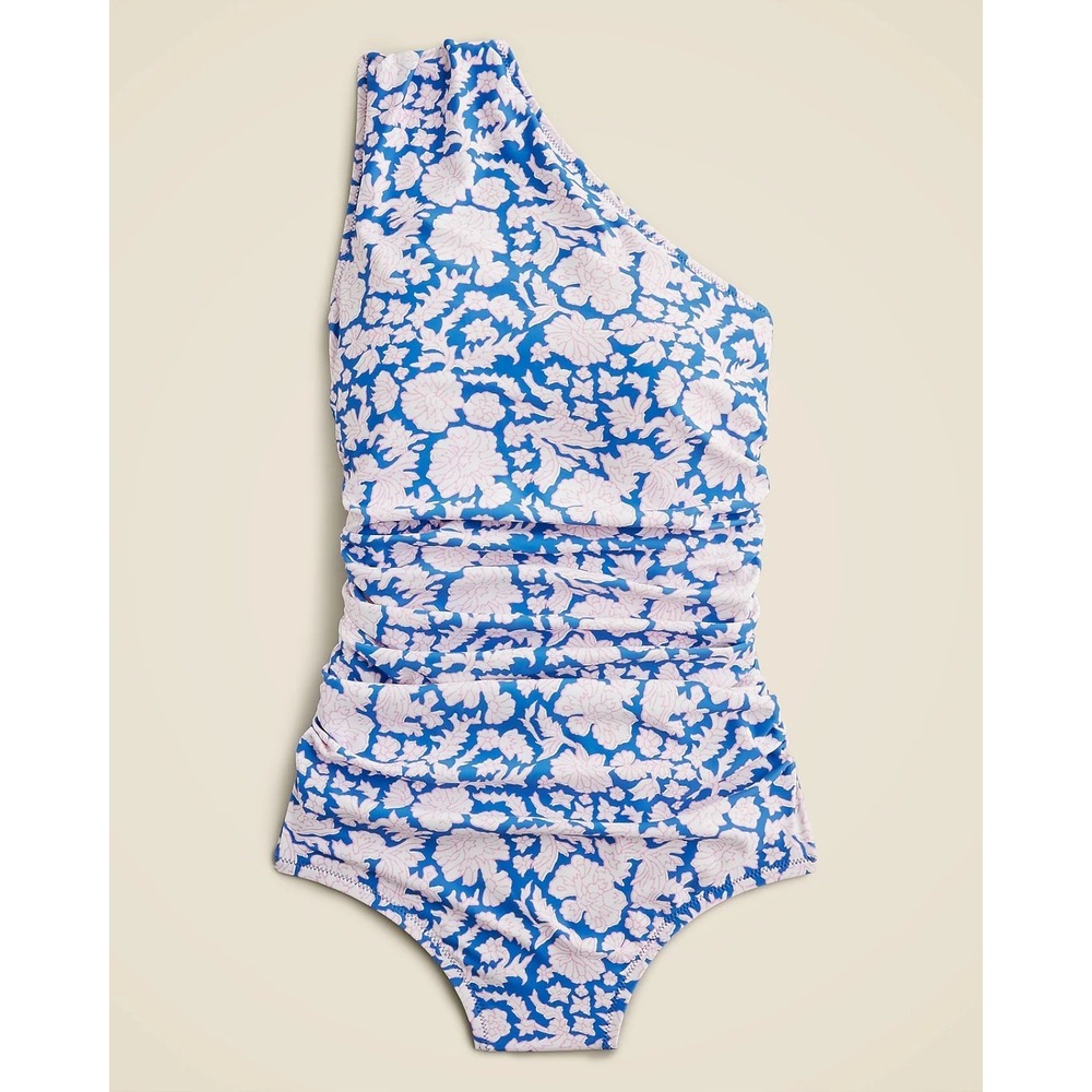 SZ Blockprints X J.Crew Ruched One-shoulder swimsuit in Nila print Sz 12 Resort